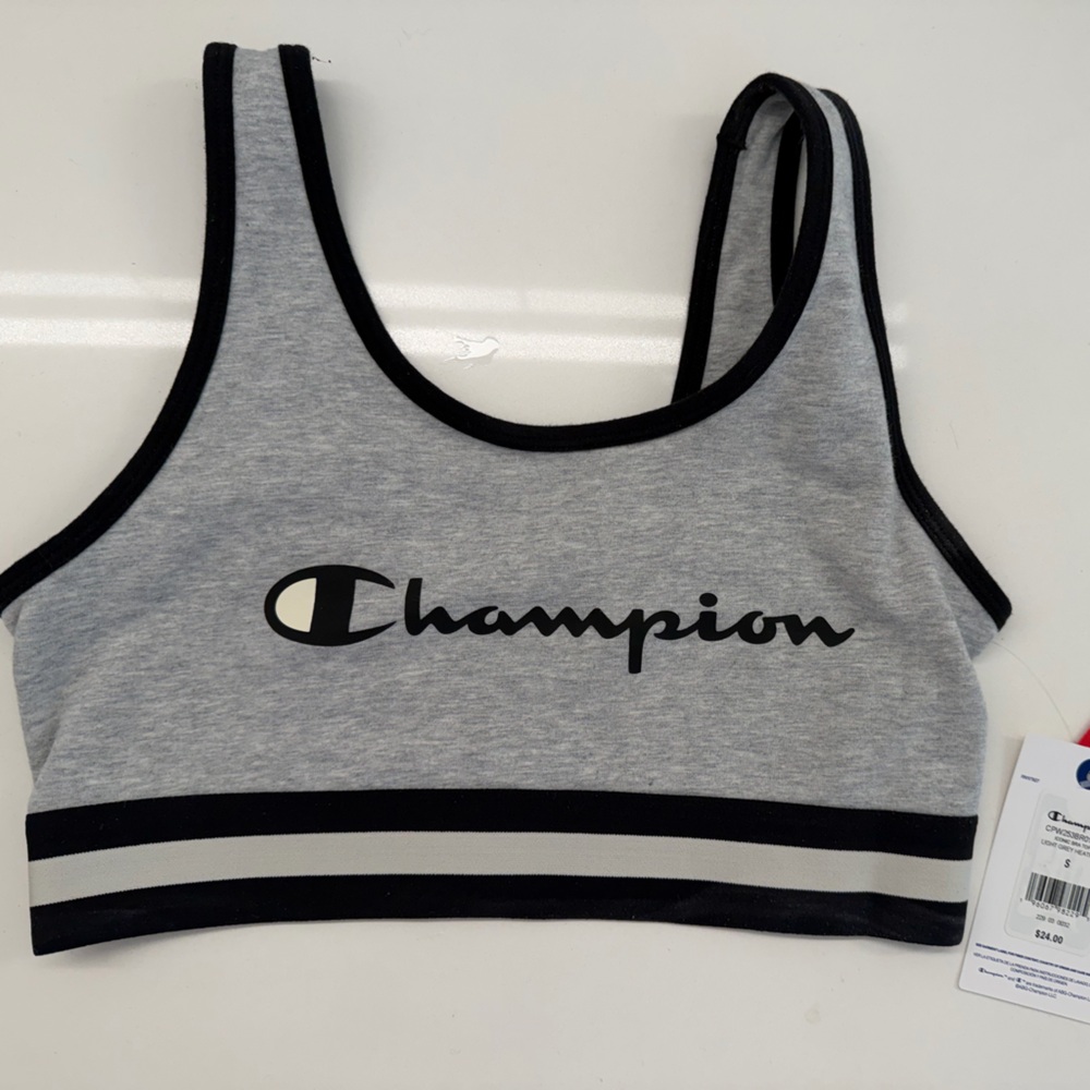 Champion Heather Gray Sports Bra with Black Trim